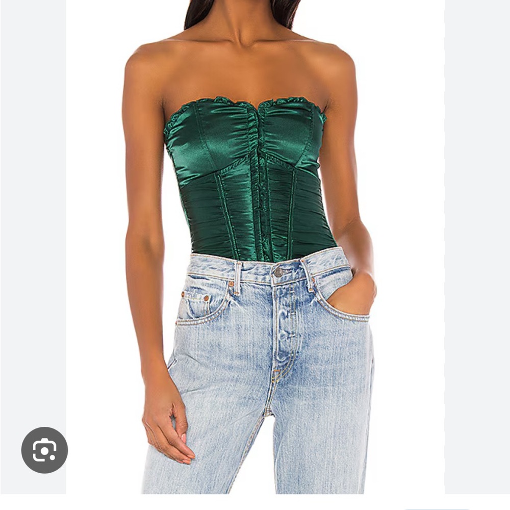 Superdown Green Ruched Bustier Bodysuit